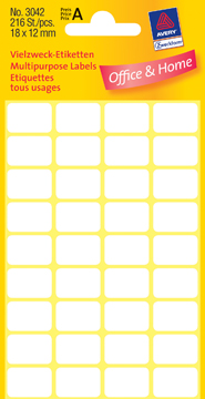 [TIM-3042A] Etiketten Avery 18x12mm wit (216)