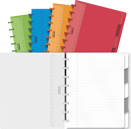 [TIM-3048001] Schrift Adoc Colorlines PP A5 commercieel geruit 144blz met tabs, meetlat en elastiek assorti