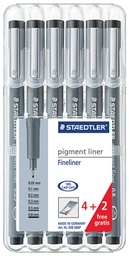 [TIM-308SB6] Fineliner Staedtler Pigment Liner 308 ≠ breedtes zwart 4+2 gratis