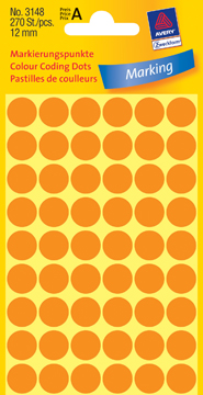 [TIM-3148A] Etiket Avery Ø12mm oranje (270)