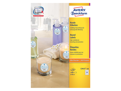 [TIM-3415100] Etiketten Avery permanent 24 etik/bl Ø40mm wit (100bl/doos)