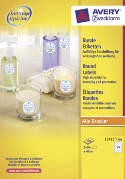 [TIM-3415100] Etiketten Avery permanent 24 etik/bl Ø40mm wit (100bl/doos)