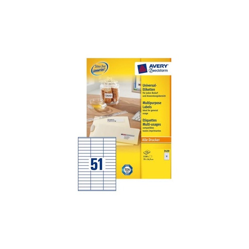 [TIM-3420] Etiketten Avery Universeel 51 etik/bl 70x16,9mm wit (100)