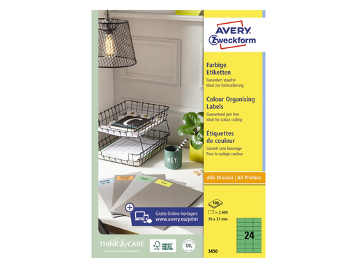 [TIM-3450] Etiketten Avery 24 etik/bl 70x37mm groen (100)