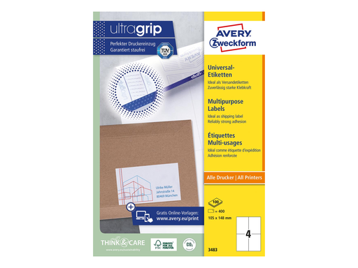 [TIM-3483] Etiketten Avery Universeel 04 etik/bl 105x148mm wit (100)