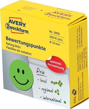 [TIM-3858A] Sticker Rating Dots Avery Ø19mm groene smiley (250)