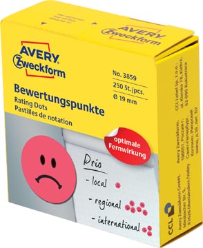 [TIM-3859] Sticker Rating Dots Avery Ø19mm rode smiley (250)