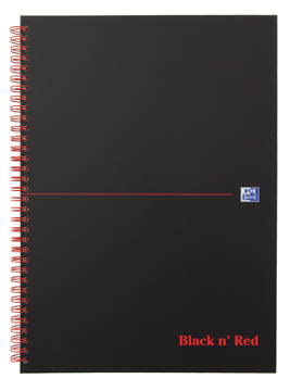 [TIM-4047609] Spiraalboek Oxford Black n' Red hardcover A4 geruit 280blz