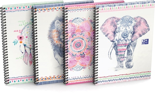 [TIM-4124700] Spiraalschrift Oxford Boho Chic hardboard A5 gelijnd 120blz assorti