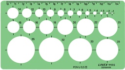 [TIM-413075] Cirkelsjabloon Linex 1-35mm met met 22 cirkels en uitlijnmarkering