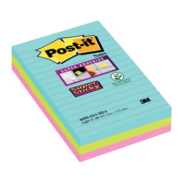[TIM-469SSMI] Memoblok Post-It Super Sticky Miami 101x152mm gelijnd assorti (3)