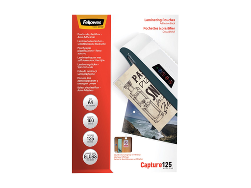 [TIM-5328901] Lamineerhoes Fellowes Capture A4 2x125µ zelfklevende achterkant (100)
