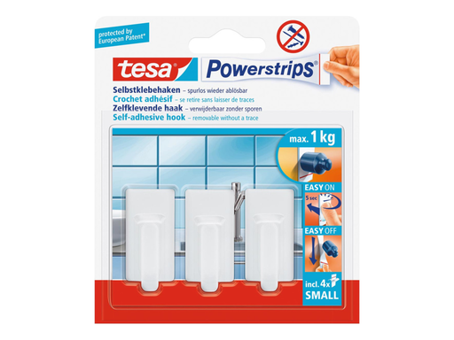 [TIM-5753131] Zelfklevende haken Tesa Powerstrips 1kg 4 strips en 3 haken wit