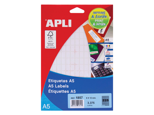 [TIM-581857] Etiketten Apli A5 225 etik/bl 8x12mm (15)