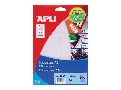 [TIM-581864] Etiketten Apli A5 66 etik/bl 16x22mm (15)
