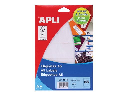[TIM-581871] Etiketten Apli A5 25 etik/bl 25x40mm (15)