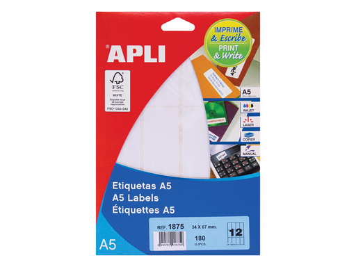 [TIM-581875] Etiketten Apli A5 12 etik/bl 34x67mm (15)
