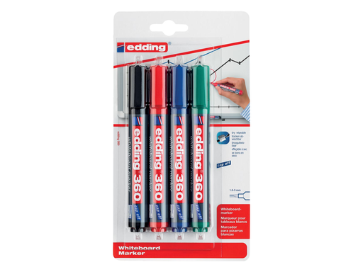 [TIM-6057999] Whiteboardmarker Edding 360 ronde punt 1,5-3mm assorti blister (4)