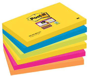 [TIM-655SSRO] Memoblok Post-It Super Sticky Rio 76x127mm assorti (6)