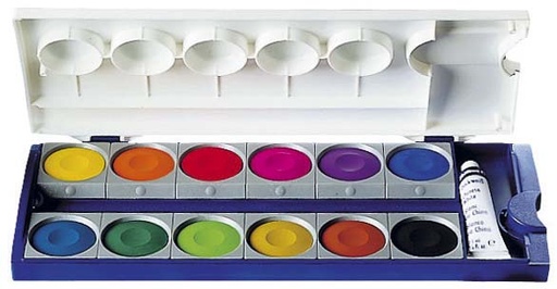 [TIM-735K12] Plakkaatverf Pelikan verfdoos 12 napjes + tube dekwit