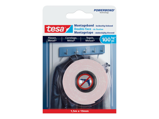 [TIM-777460] Dubbelzijdige montagetape Tesa Powerbond Tegels en Metaal 19mmx1,5m