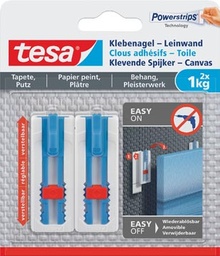 [TIM-77778] Kleefspijker Tesa Canvas draagkracht 1kg voor behang en pleisterwerk wit 2 spijkers en 3 strips