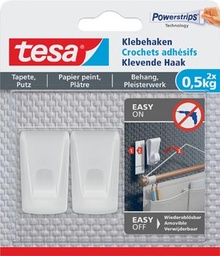 [TIM-77780] Kleefhaak Tesa Canvas draagkracht 500g voor behang en pleisterwerk wit 2 haken en 3 strips