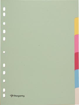 [TIM-901241] Tabbladen Pergamy karton A4 6 tabs 11-gaats assorti pastel