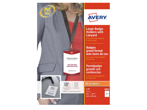 [TIM-A4834] Badge Avery 168x105mm (10) inclusief 12 inserts en 10 lanyards