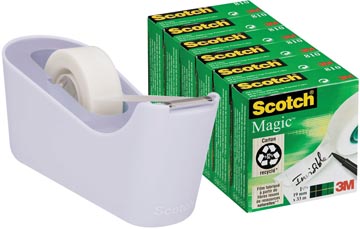 [TIM-C18L6] Plakbandafroller Scotch verzwaarde bodem lavendel incl 6 rollen Scotch Magic Tape