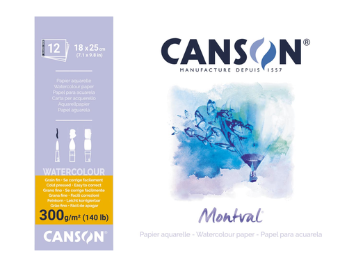 [TIM-C287317] Aquarelpapierblok Canson Montval 18x25cm wit met fijne korrel 300g 12vel