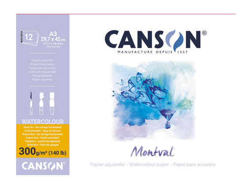 [TIM-C287320] Aquarelpapierblok Canson Montval A3 wit met fijne korrel 300g 12vel