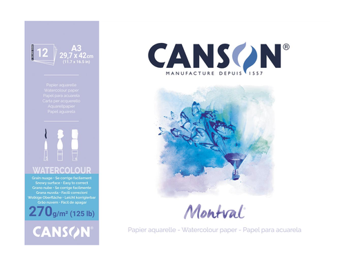 [TIM-C287325] Aquarelpapierblok Canson Montval A3 wit met grove korrel 270g 12vel