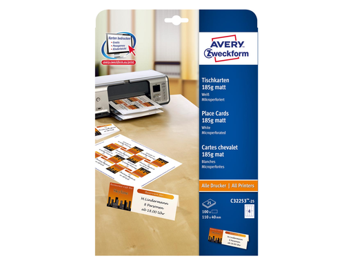 [TIM-C32253] Naamkaart Avery 4/blad 110x40mm 185g (25)