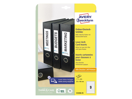 [TIM-C32266] Rugetiket Avery smalle rug 30x190mm niet-zelfklevend printbaar wit (225)