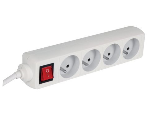 [TIM-EB4S-G] Contactdoos Perel 4 stopcontacten + schakelaar wit NL