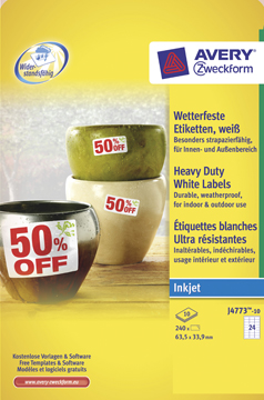 [TIM-J477310] Etiketten Avery Heavy Duty 24 etik/bl 63,5x33,9mm wit (10)