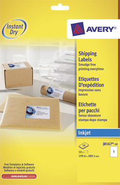 [TIM-J8167] Etiketten Avery Shipping 01 etik/bl 199,6x289,1mm voor inkjet wit (10)