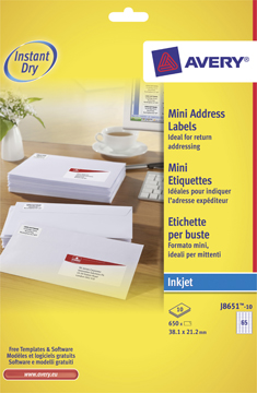 [TIM-J8651] Etiketten Avery Address 65 etik/bl 38,1x21,2mm voor inkjet wit (10)