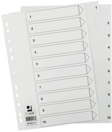 [TIM-KF00177] Tabbladen Q-Connect PP A4 11-gaats 1-10 wit (901626)