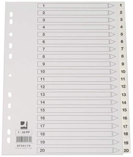 [TIM-KF00179] Tabbladen Q-Connect PP A4 11-gaats 1-20 wit