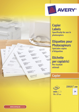 [TIM-L235212] Etiketten Avery 24 etik/bl 70x37mm voor copier wit (200)