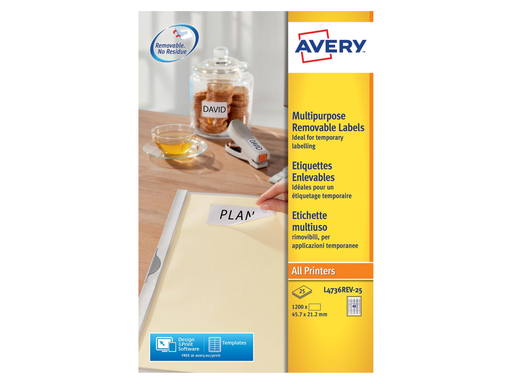 [TIM-L473625] Etiketten Avery Removable 48 etik/bl 45,7x21,2mm voor inkjet, copier en laser wit (25)