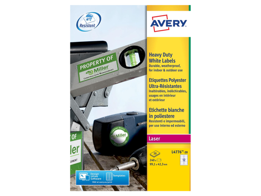 [TIM-L4776] Etiketten Avery Heavy Duty 12 etik/bl 99,1x42,3mm voor laser wit (20)