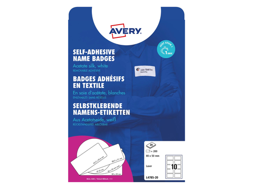 [TIM-L478520] Etiketten Avery Textiel 10 etik/bl 80x50mm voor laser wit (20)