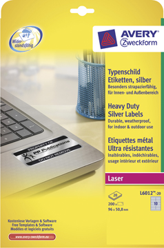 [TIM-L601220] Etiketten Avery Heavy Duty 10 etik/bl 96x50,8mm voor laser zilver (20)