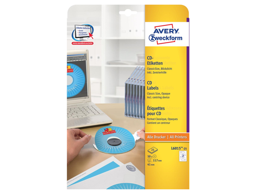 [TIM-L6015] Etiketten Avery CD 02 etik/bl Ø117mm wit (25)