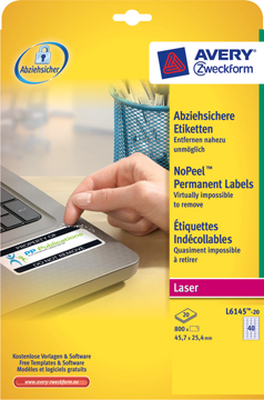 [TIM-L614520] Etiketten Avery Anti-Fraude 40 etik/bl 45,7x25,4mm voor laser wit (20)