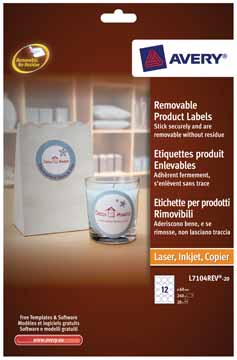 [TIM-L710420] Etiketten Avery Product Removable 12 etik/bl Ø60mm wit (20)