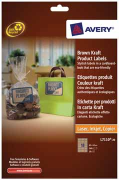 [TIM-L711020] Etiketten Avery Product 18 etik/bl 62x42mm kraft (20)